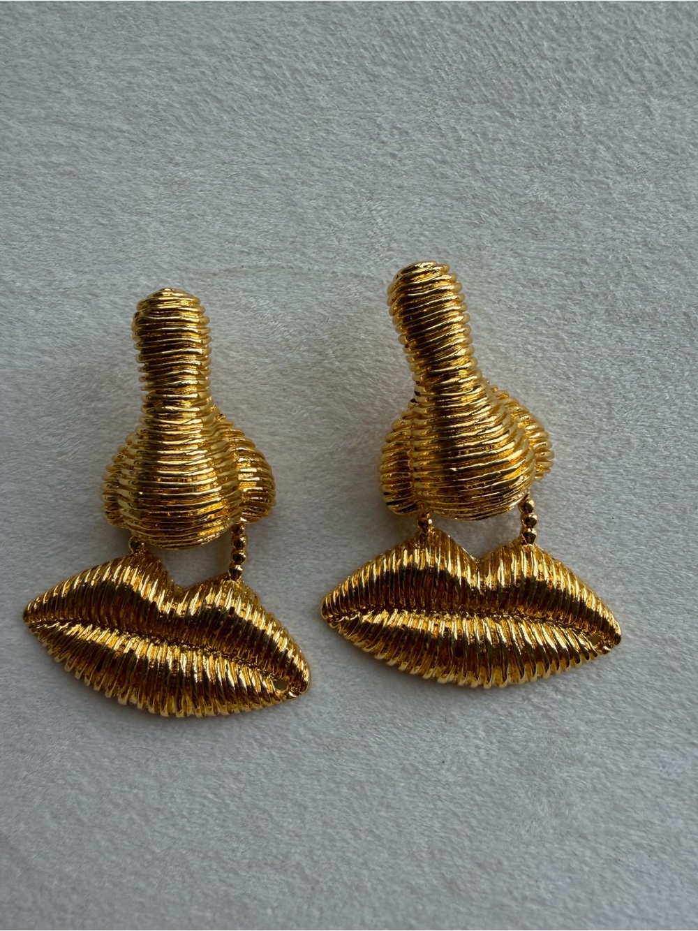 Gold Tone Ribbed Lip Drop Earrings - Women Jewelry